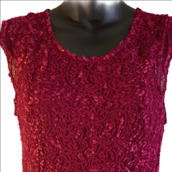 Burgundy Sheen Lace Dress By City Studio. Great Boho Vibes. Size Small. - Picture 4 of 15